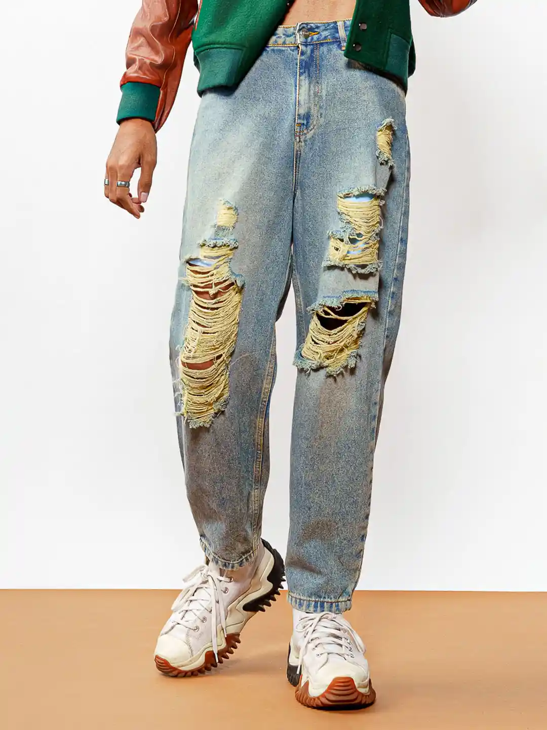 Buy FREAKINS Men Blue Slouchy Fit High-Rise Highly Distressed