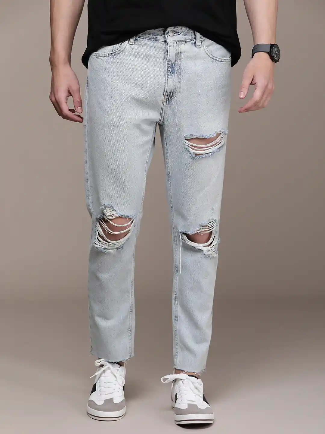Calvin Klein Jeans Men Pure Cotton Dad Fit Highly Distressed Heavy Fade  Mid-Rise Jeans