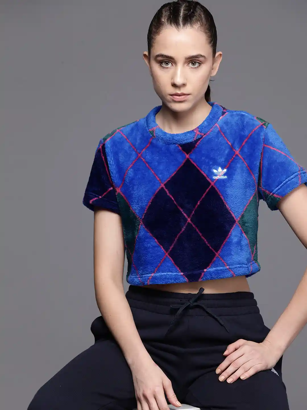 ADIDAS Originals Women Argyle Fluffy Crop T-shirt