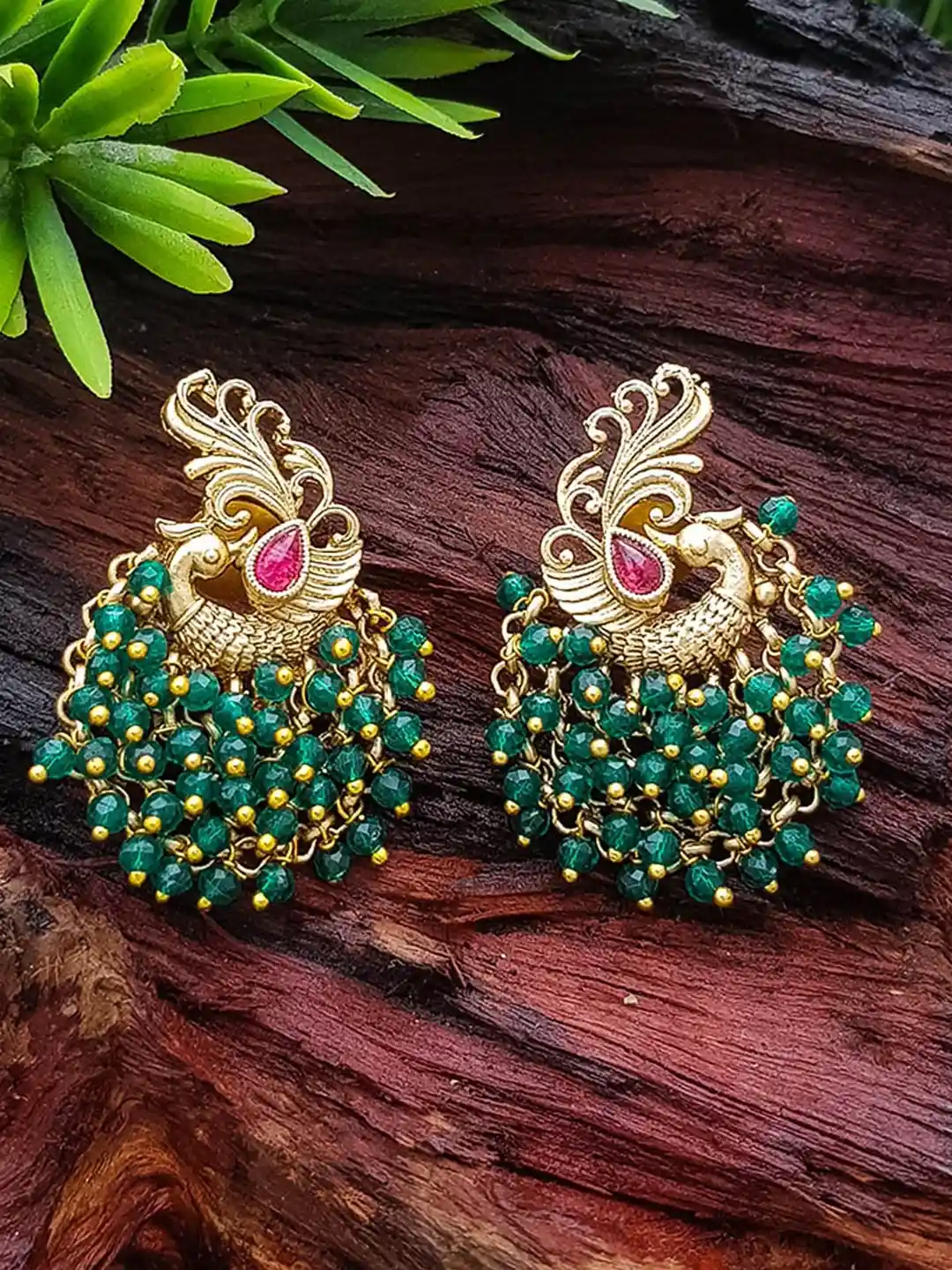 Buy GRIIHAM Gold-Plated Peacock Shaped AD-Studded Drop Earrings