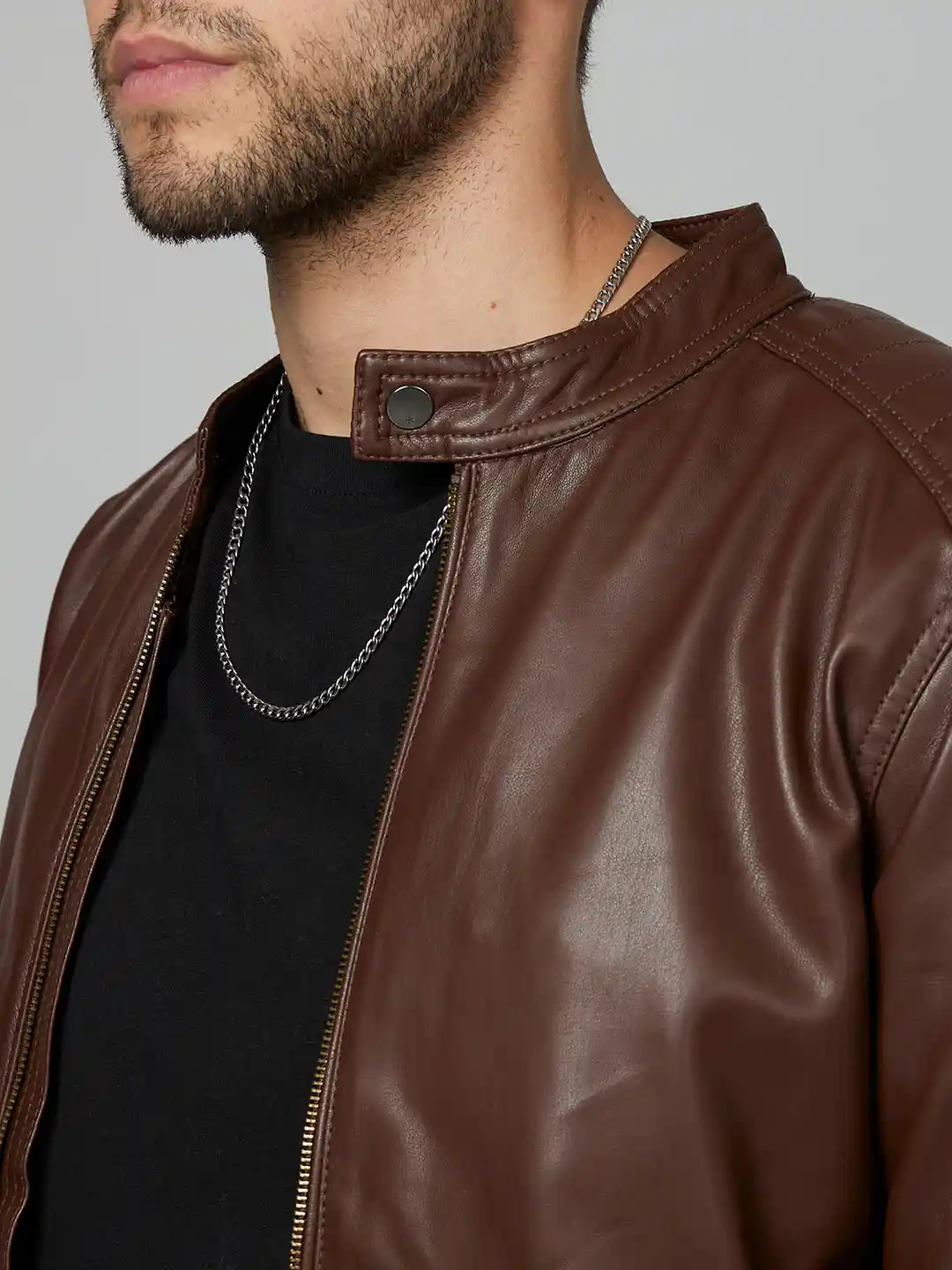 Buy Celio Stand Collar Leather Biker Jacket Jackets for Men