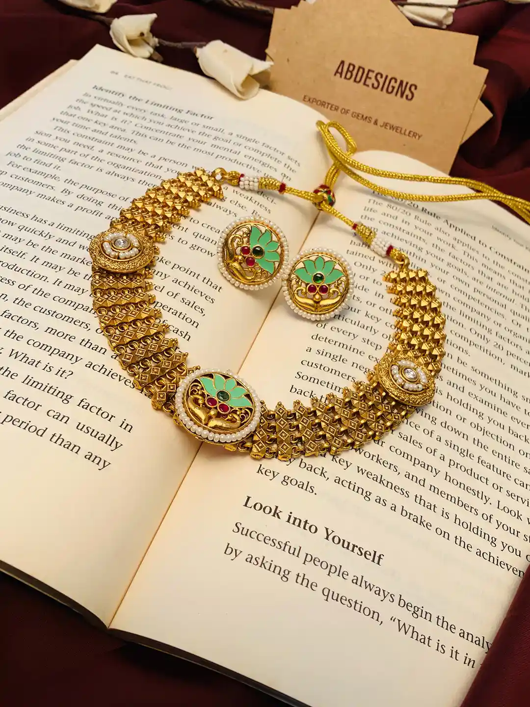 ABDESIGNS Gold Plated Meenakari Antique Matt Finish Jewellery Set