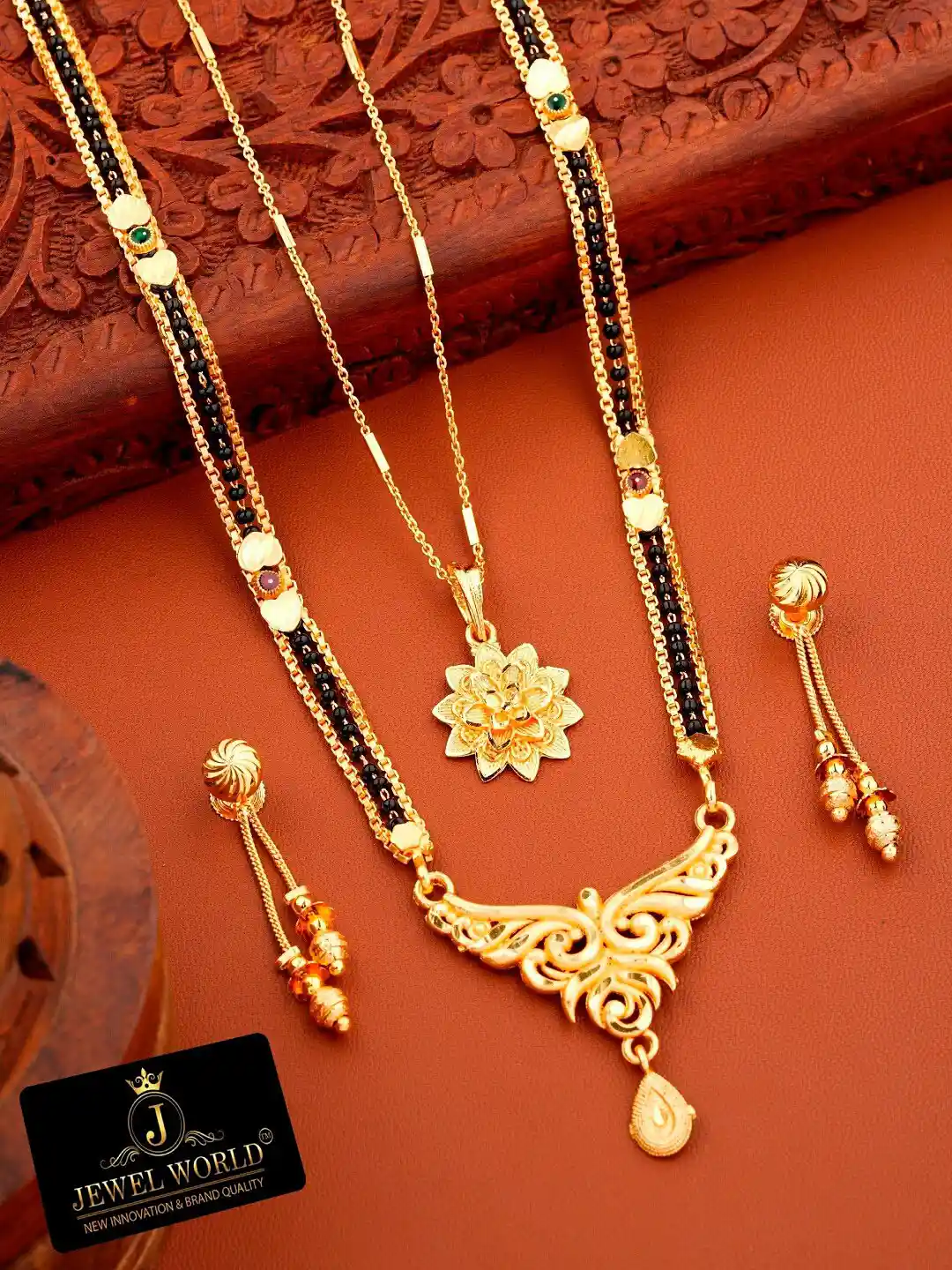 Buy JEWEL WORLD Gold-Plated Mangalsutra With Necklace Earrings