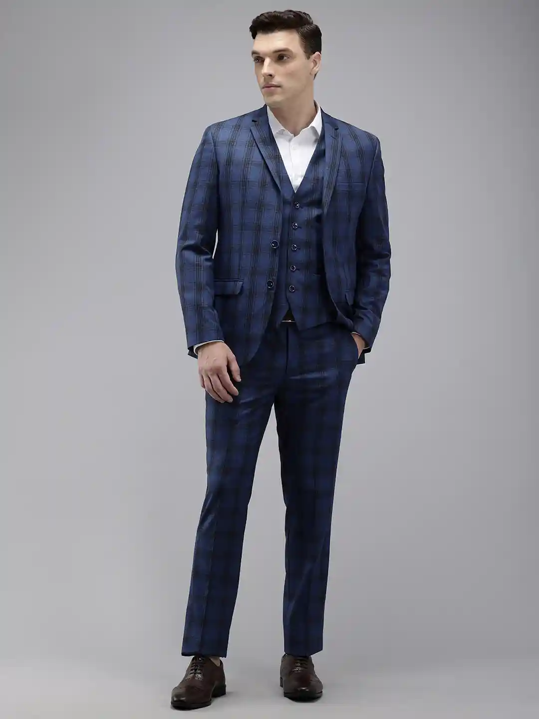 Buy Park Avenue Super Slim Fit Checked Single Breasted 3-Piece