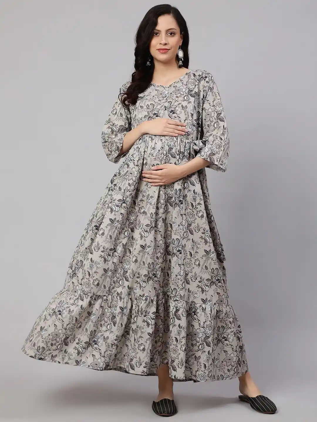 Nayo Ethnic Motifs Print Bell Sleeve Maternity Feeding Maxi Dress
