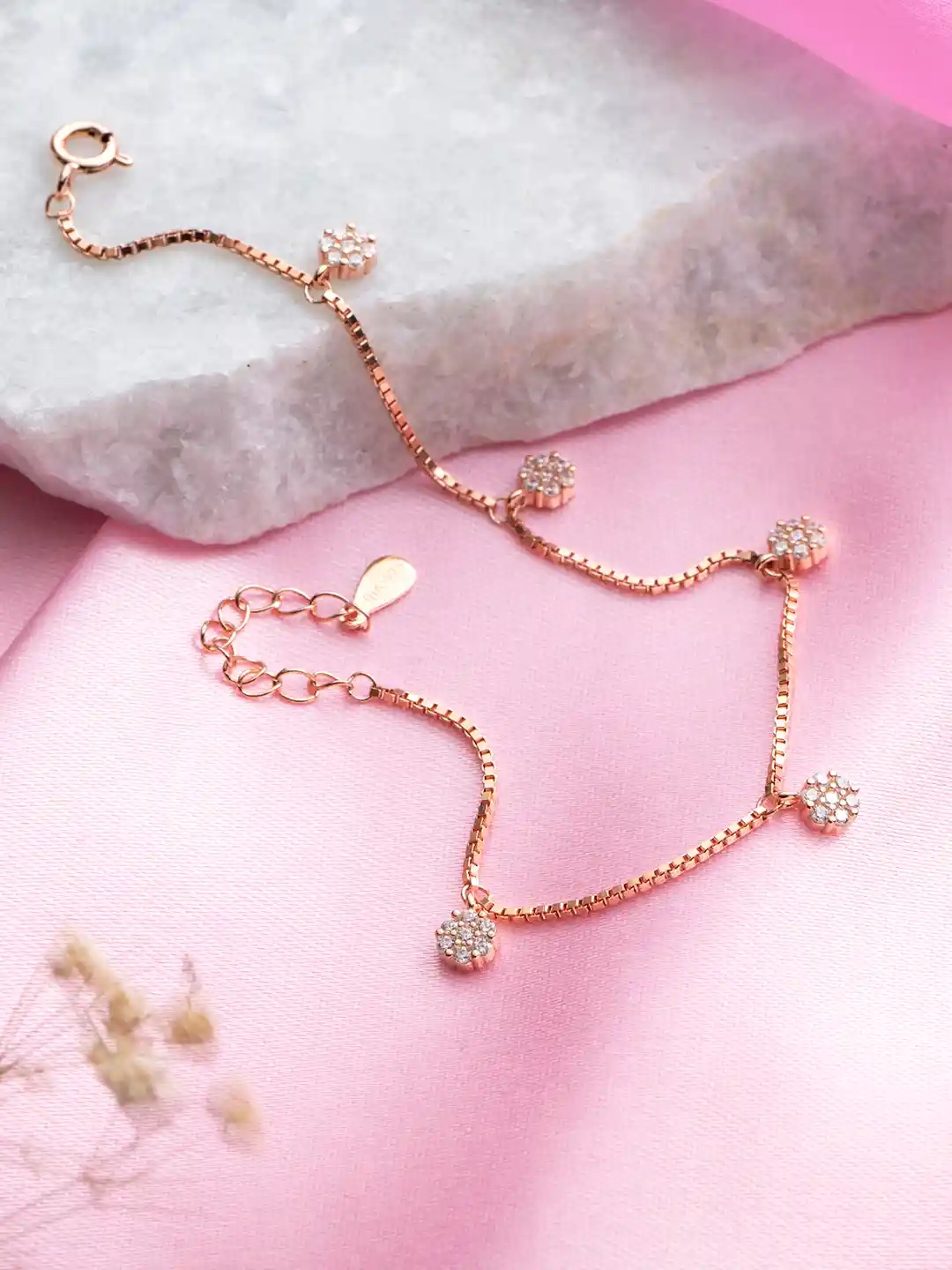 Buy Zavya Women 925 Pure Silver Cubic Zirconia Rose Gold-Plated