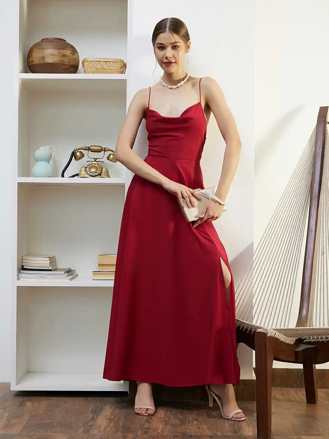 Spaghetti Strap Long Flowy Dress Buy Berrylush Red Cowl Neck