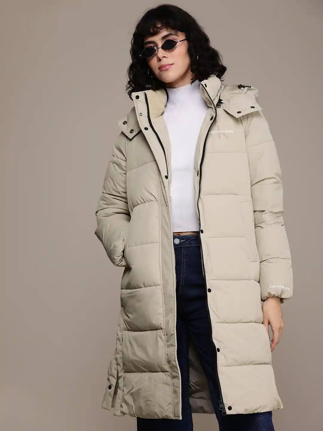 Buy Calvin Klein Jeans Brand Logo Printed Longline Hooded Puffer