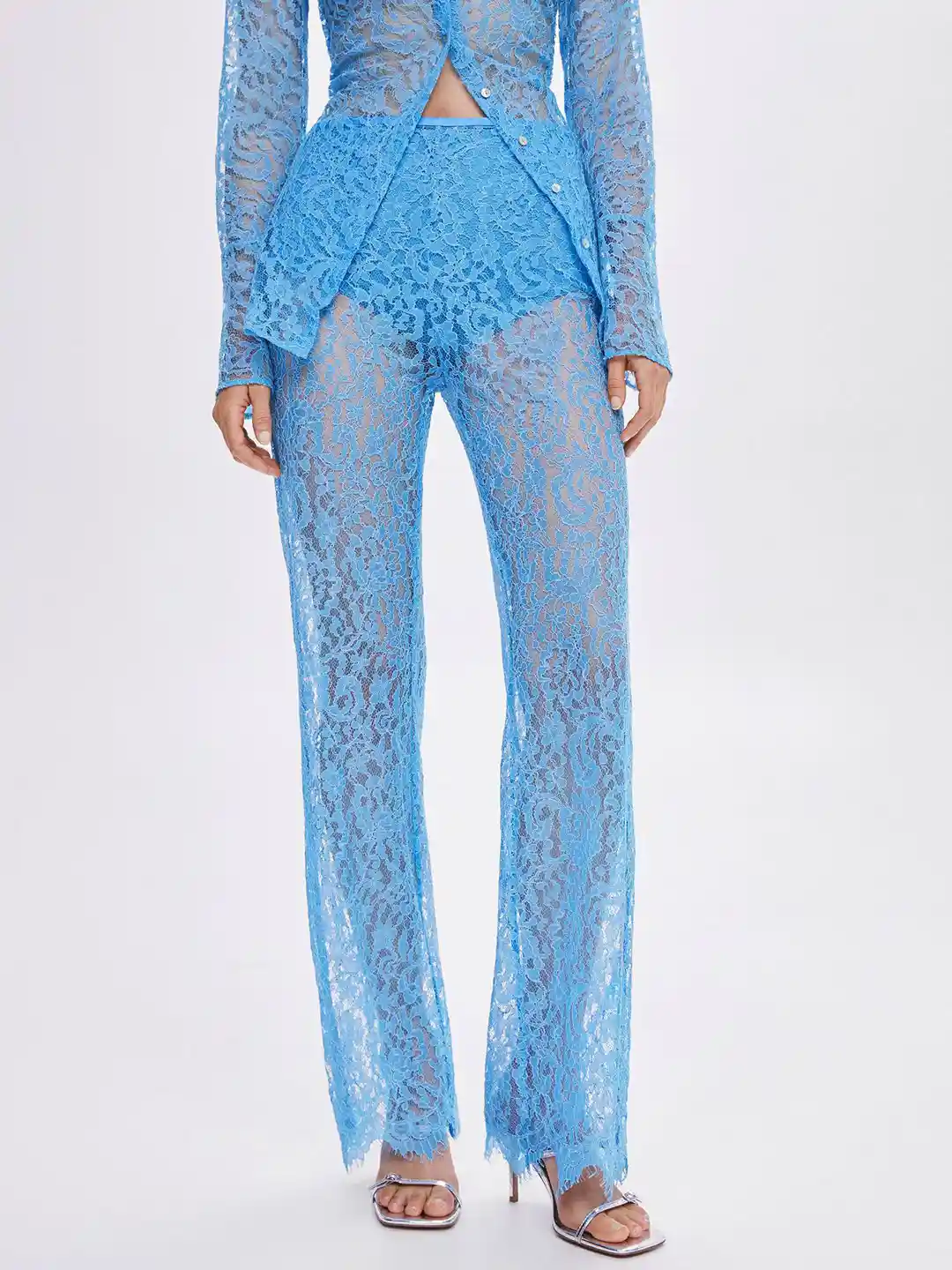 Buy MANGO Women High-Rise Lace Sheer Trousers Trousers for Women