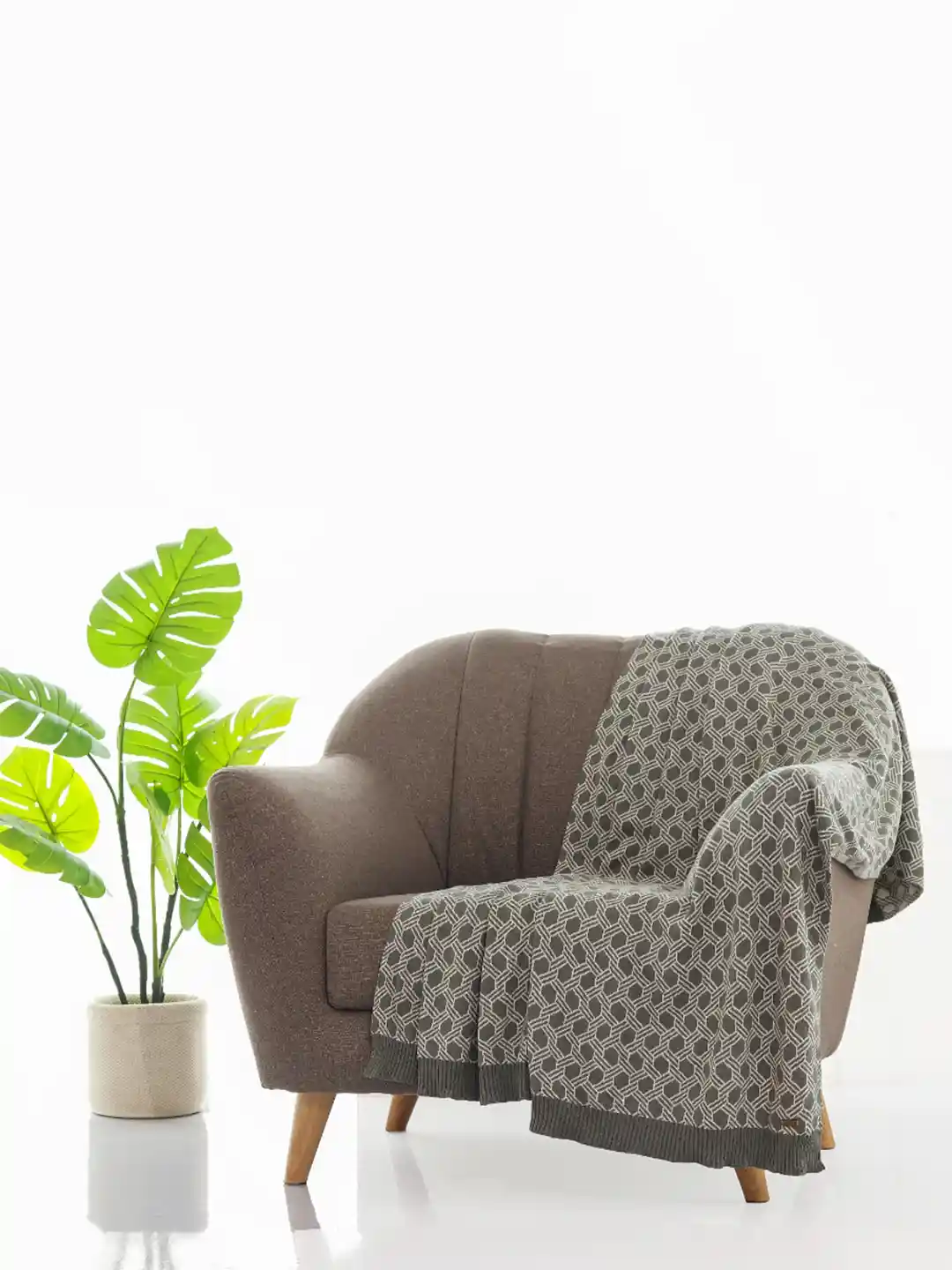 Buy Pluchi Grey Knitted Cotton Comforter Sofa Throw Blanket