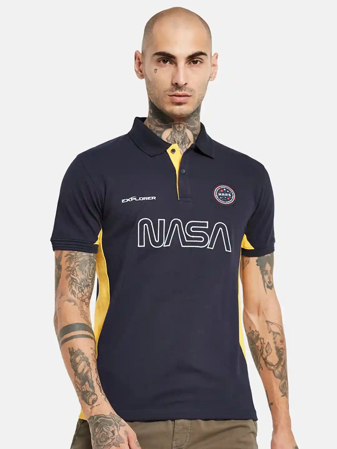 Buy Octave Nasa Printed Polo Collar Cotton T-shirt Tshirts for
