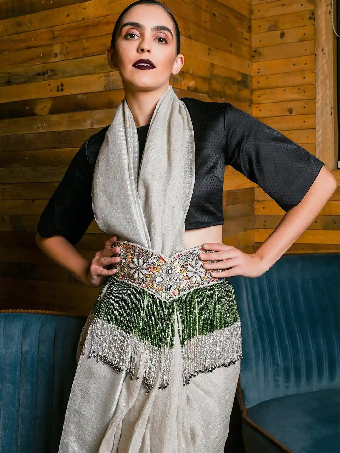 Buy ODETTE Women Embellished Velvet Stretchable Wide Belt Belts