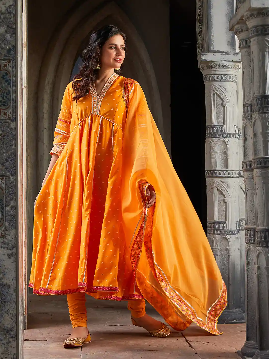 Biba Empire Style Beads And Stones Anarkali Kurta With Leggings And Dupatta