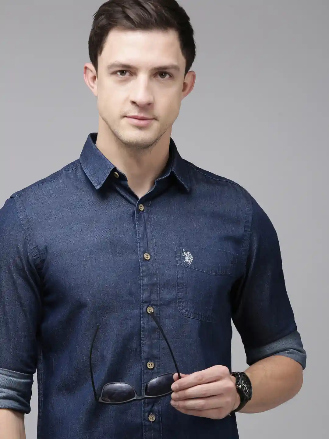 Buy Polo Denim Pure Cotton Chambray Slim Fit Casual - Main Image