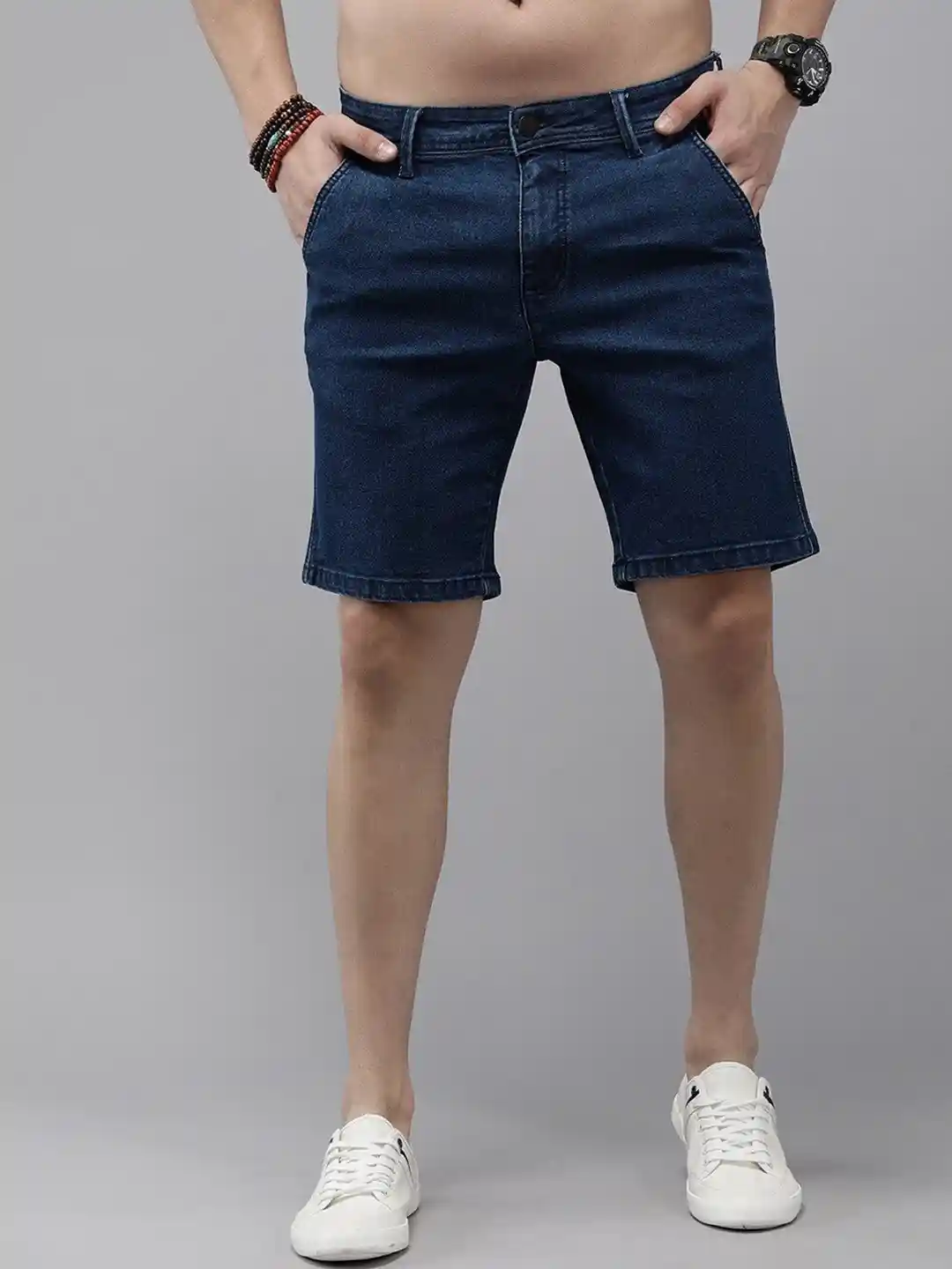 Roadster Men Navy Blue Slim-Fit Denim Shorts