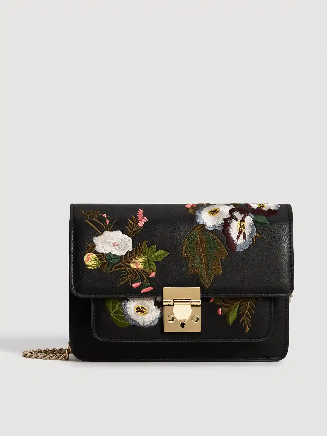 Buy MANGO Black Green Floral Embroidered Sling Bag Handbags