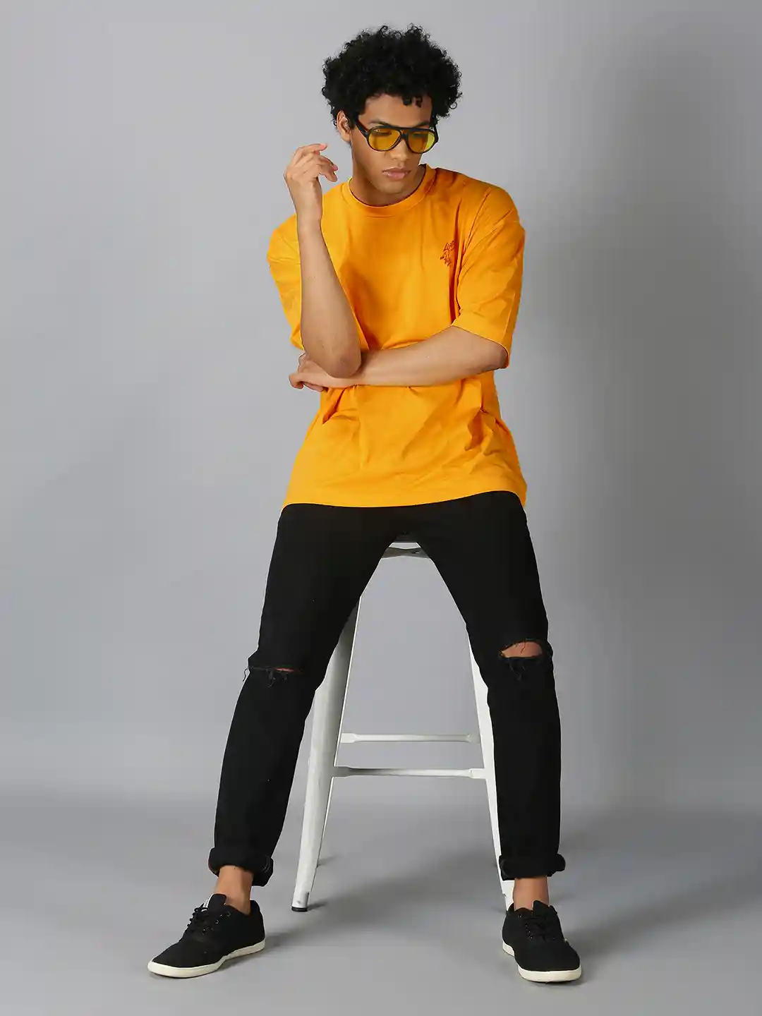 Roadster Yellow Graphic Printed Pure Cotton Oversized T-shirt