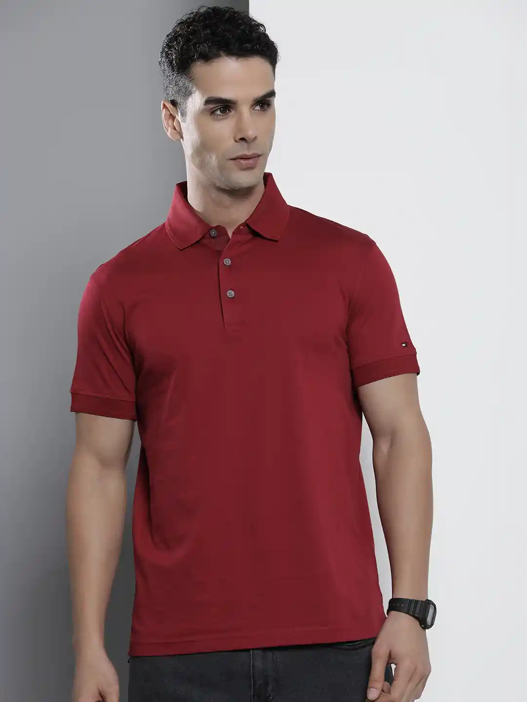 Buy Tommy Hilfiger Men Solid Polo Collar Pure Mercerized Cotton