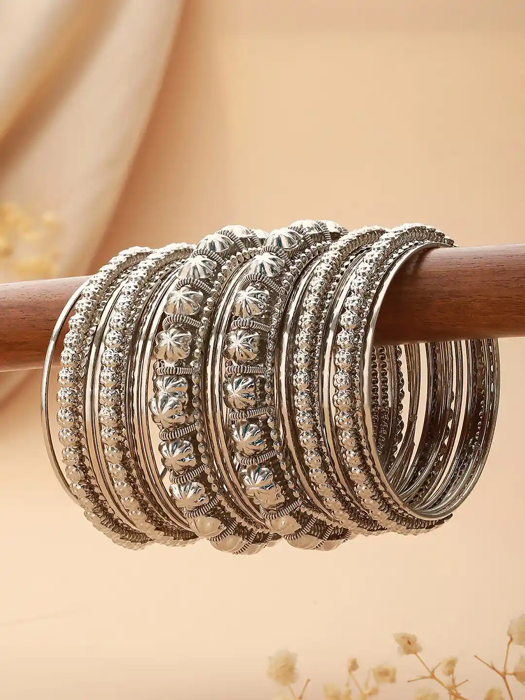 Buy Jazz and Sizzle Set Of 18 Silver-Plated Textured Oxidised