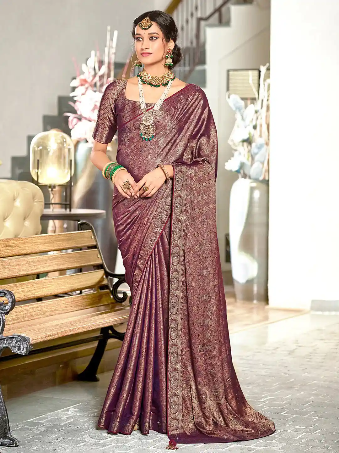 Buy Saree mall Ethnic Motifs Woven Design Beads And Stones Art