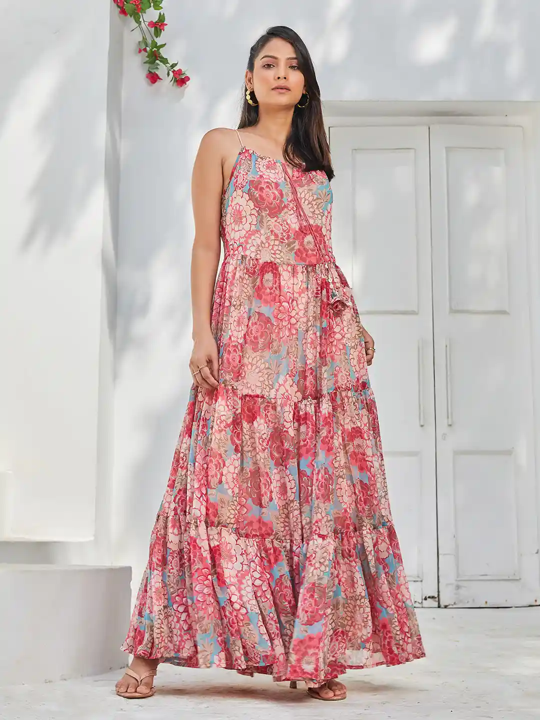 Buy Biba Floral Printed Fit Flare Tiered Maxi Dress Ethnic