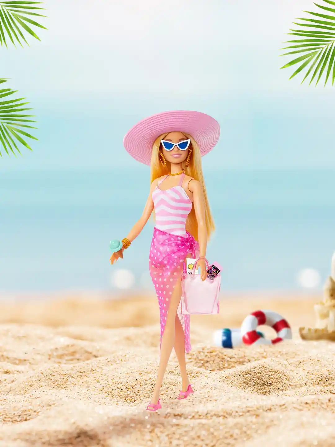 Buy Barbie Blonde Doll with Swimsuit, Sun Hat, Tote Bag and