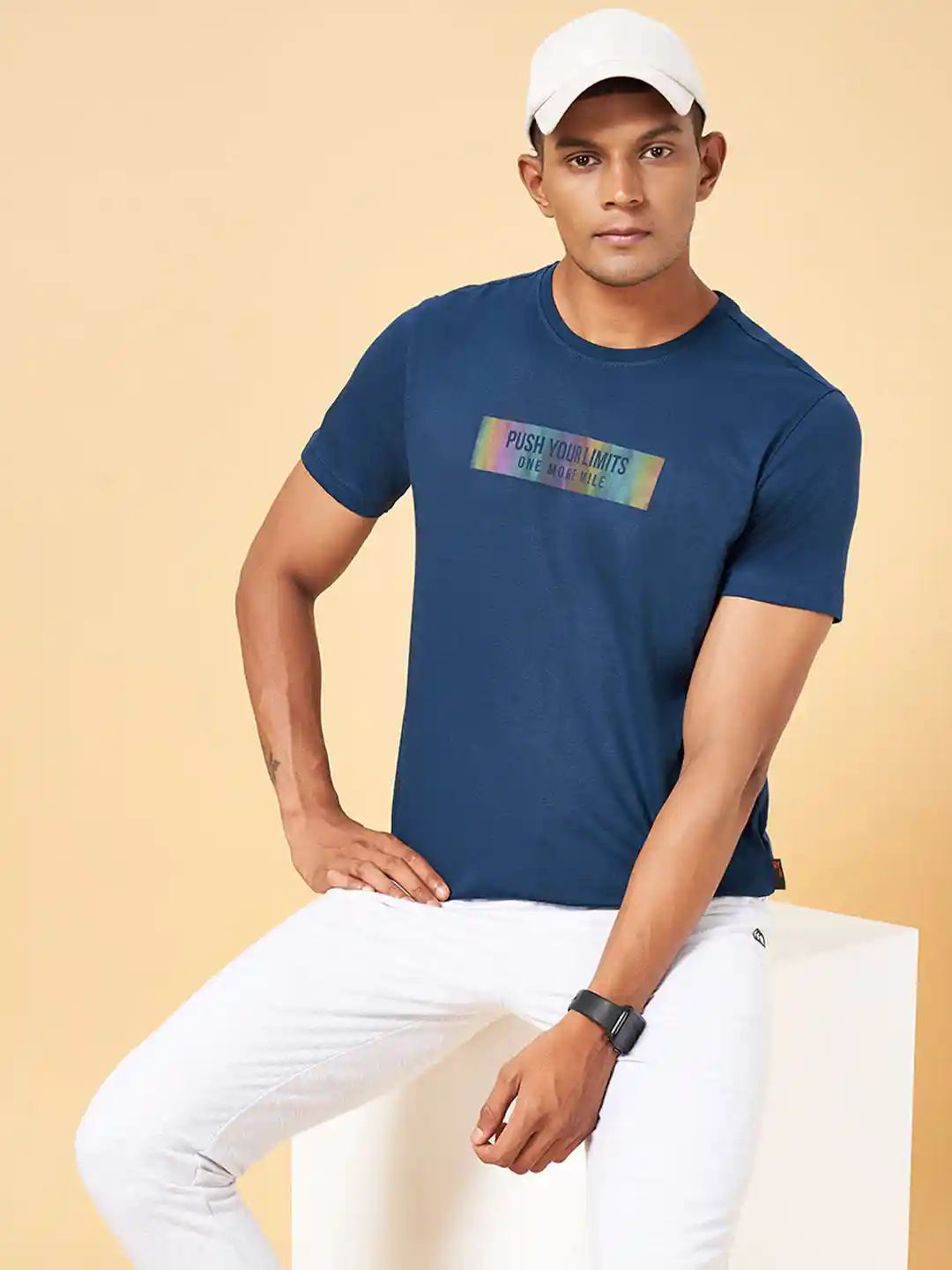 Ajile by Pantaloons Typography Round Neck Half Sleeves Applique Slim Fit  Sports T-shirt