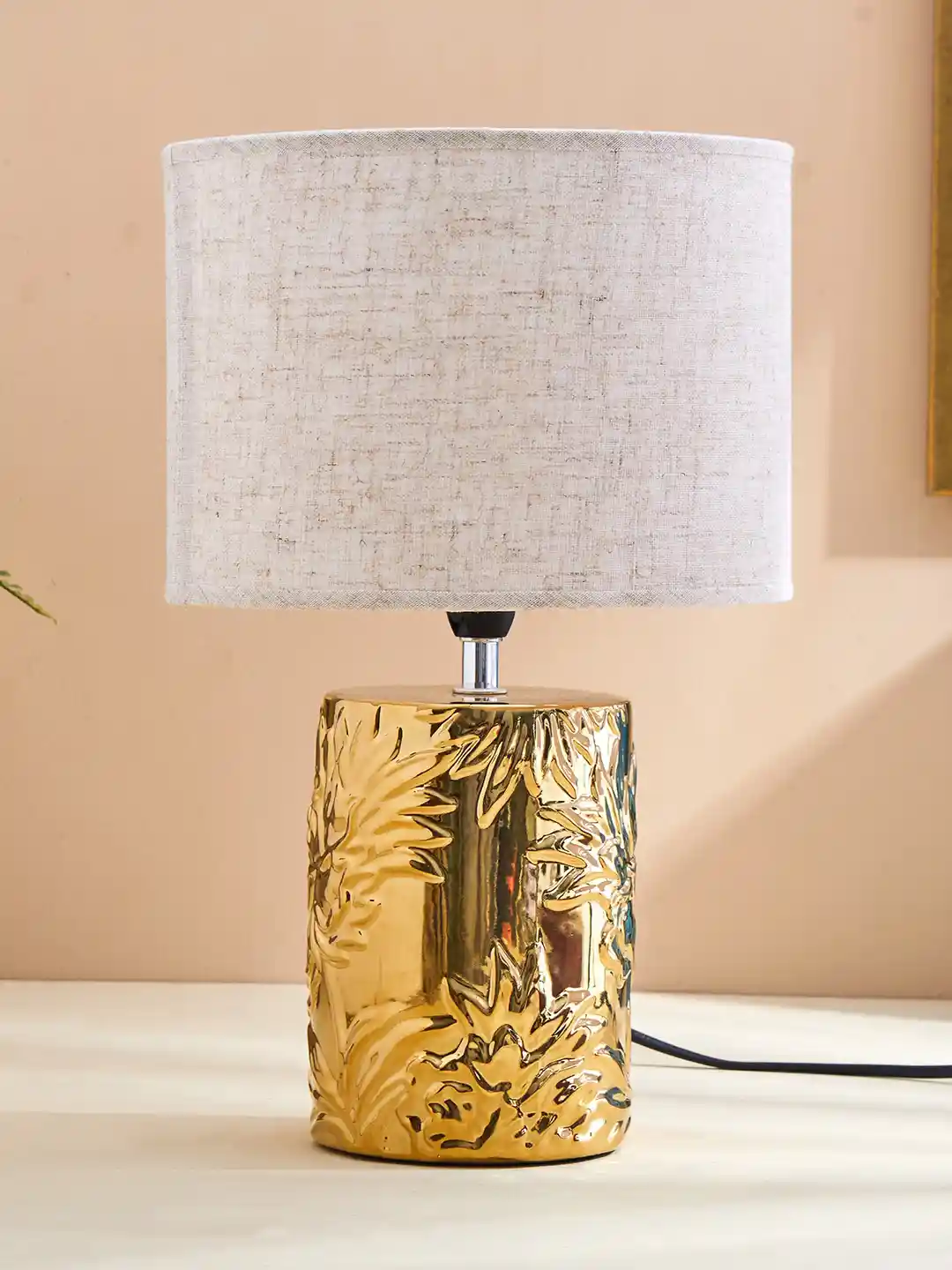 Buy Home Centre Tranquil Off White Golden Textured Ceramic Table