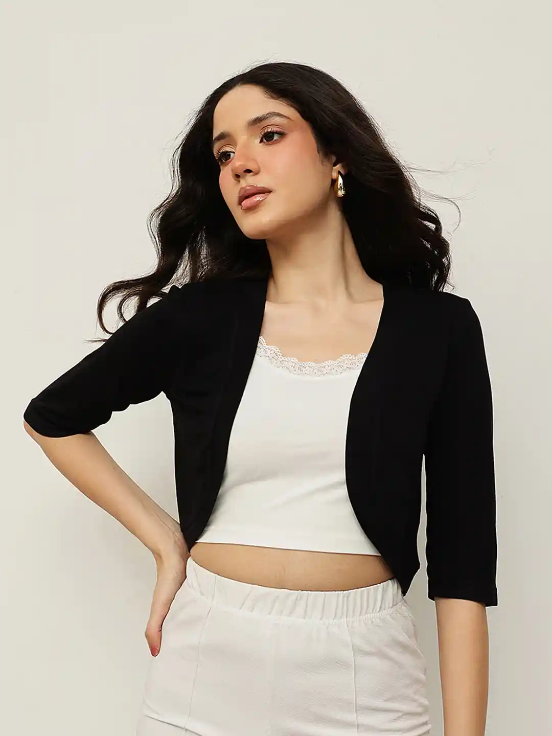 Espresso Black Solid Open Front Shrug