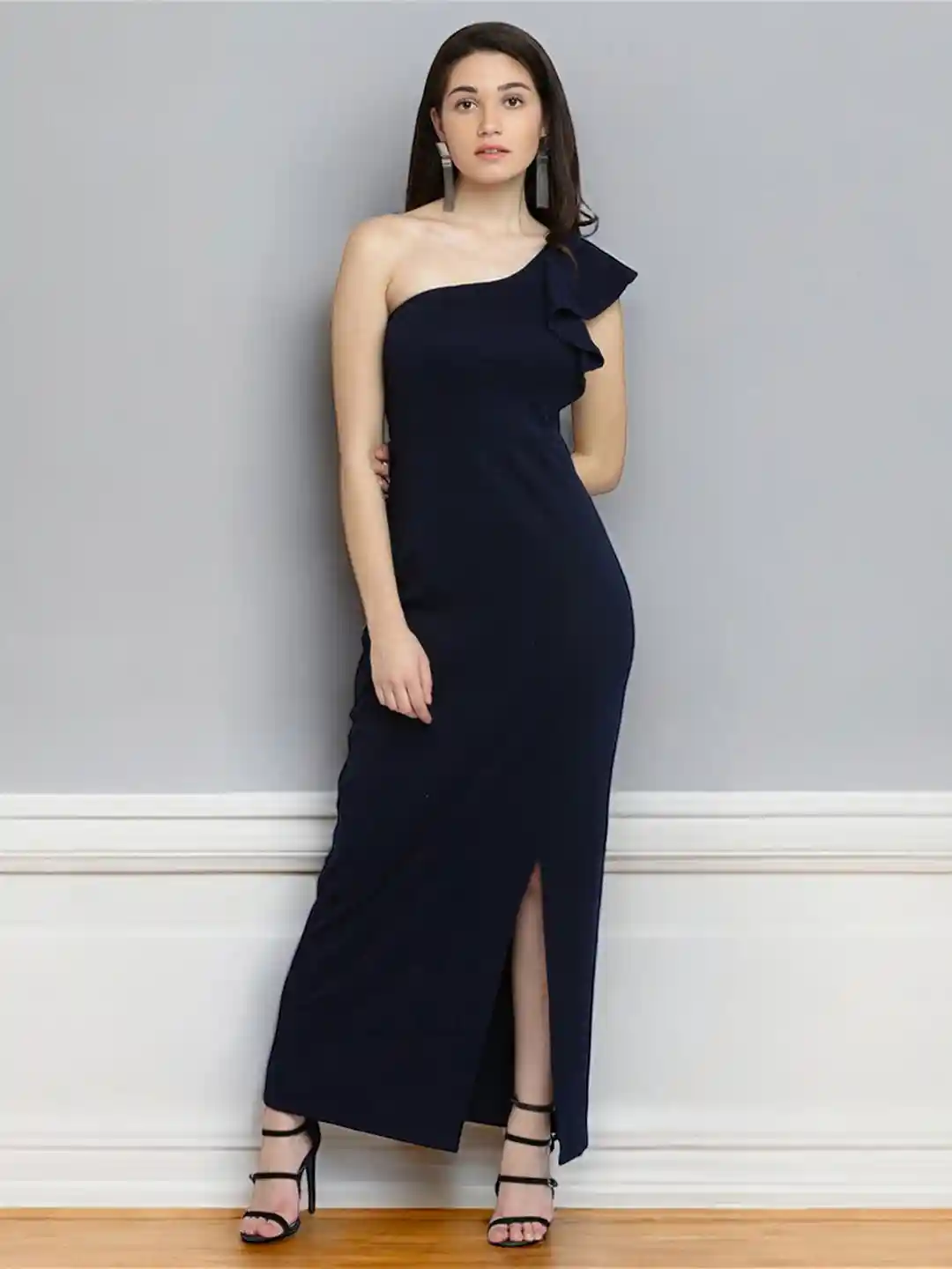 Miss Chase Women Navy Blue Solid Maxi Dress