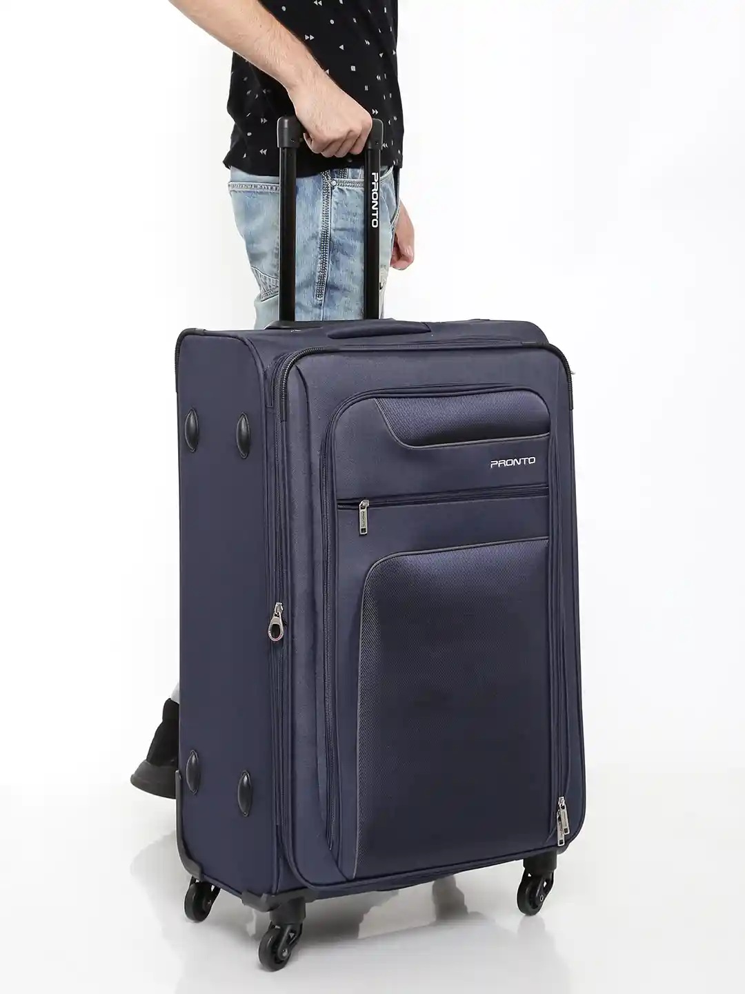 Buy Pronto Unisex Set of Navy Spinner 58 Trolley Bags in Small