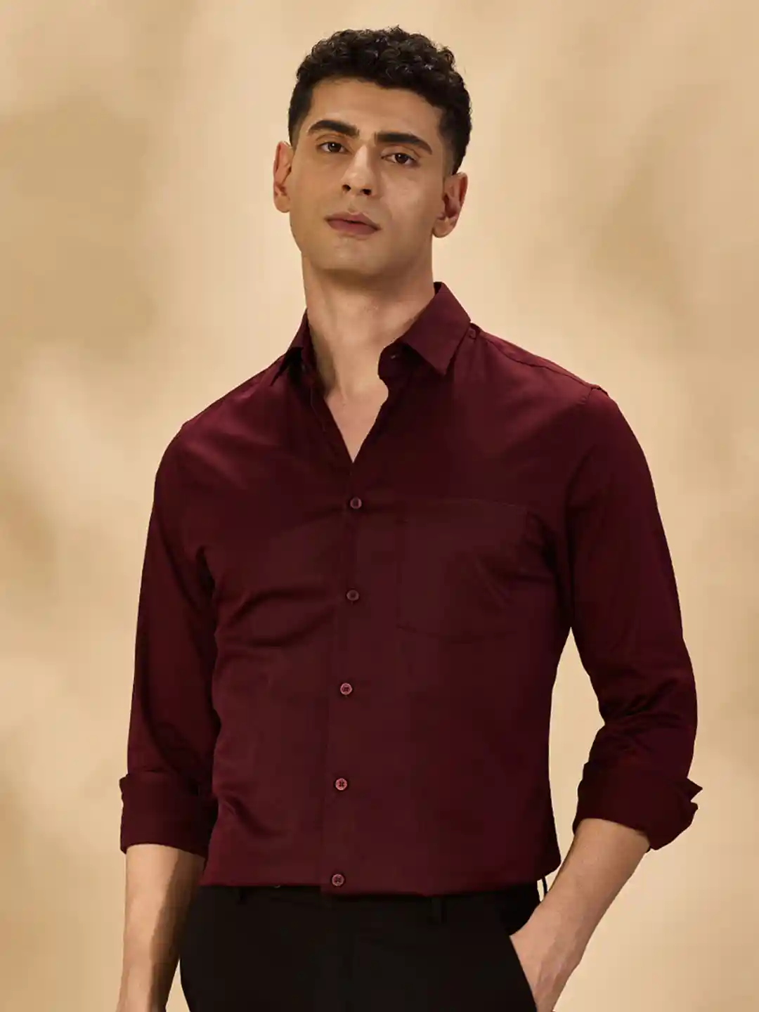 Buy Aldeno Men Maroon Slim Fit Opaque Formal Shirt Shirts for