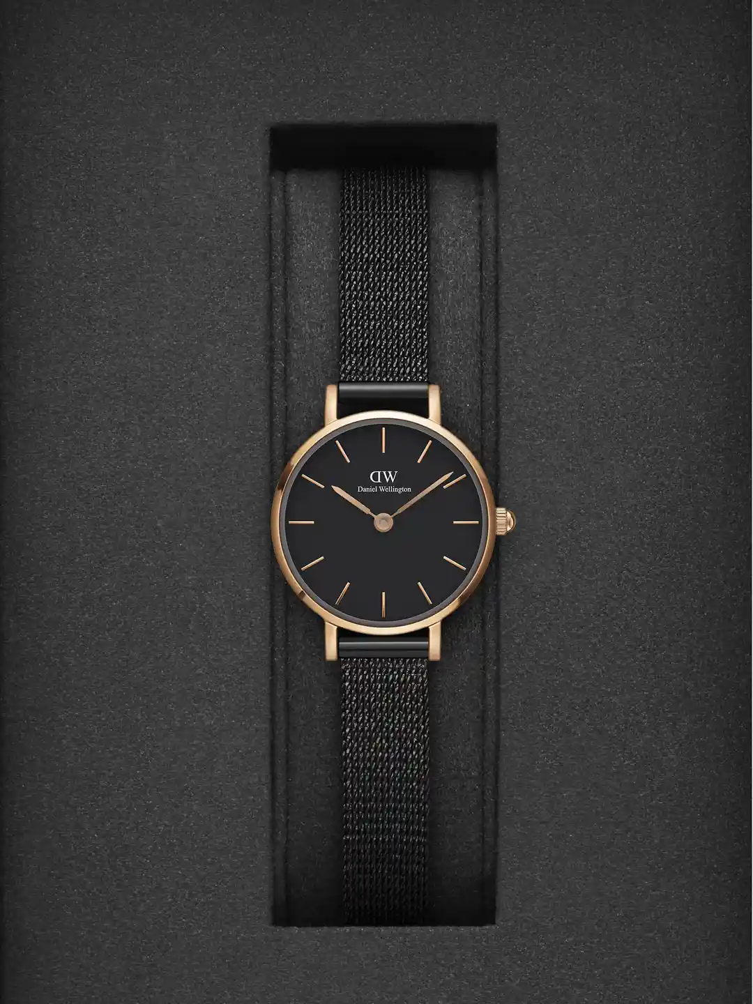 Daniel Wellington Women Petite Pressed Ashfield 24mm Black Dial Analogue  Watch- DW00100441