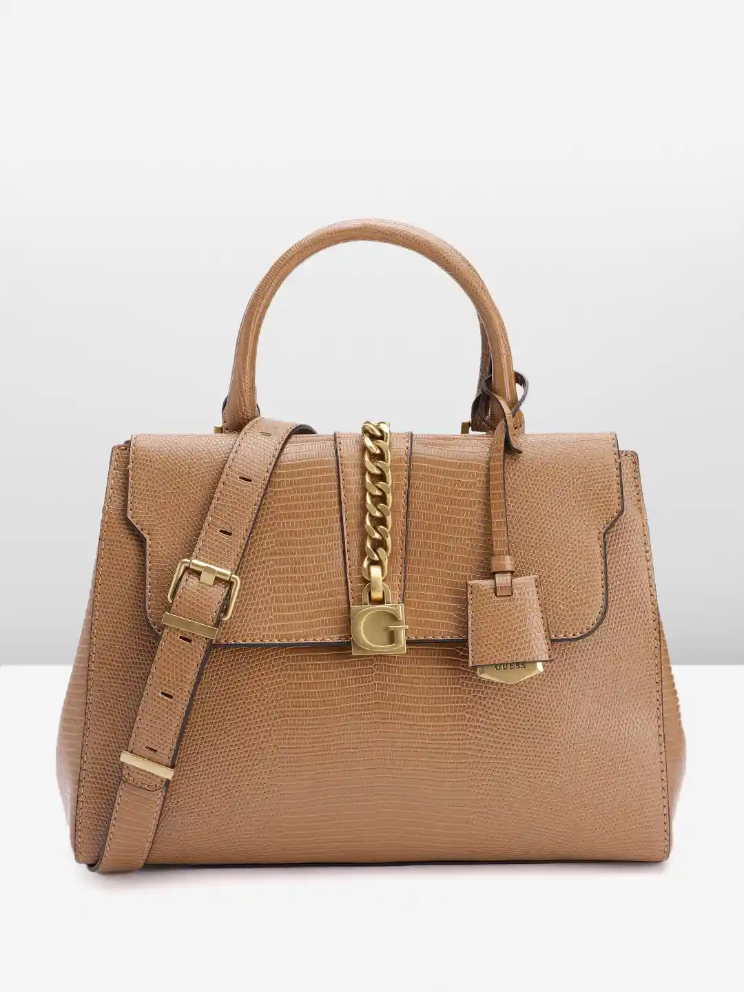 GUESS Snake Skin Textured Structured Handheld Bag