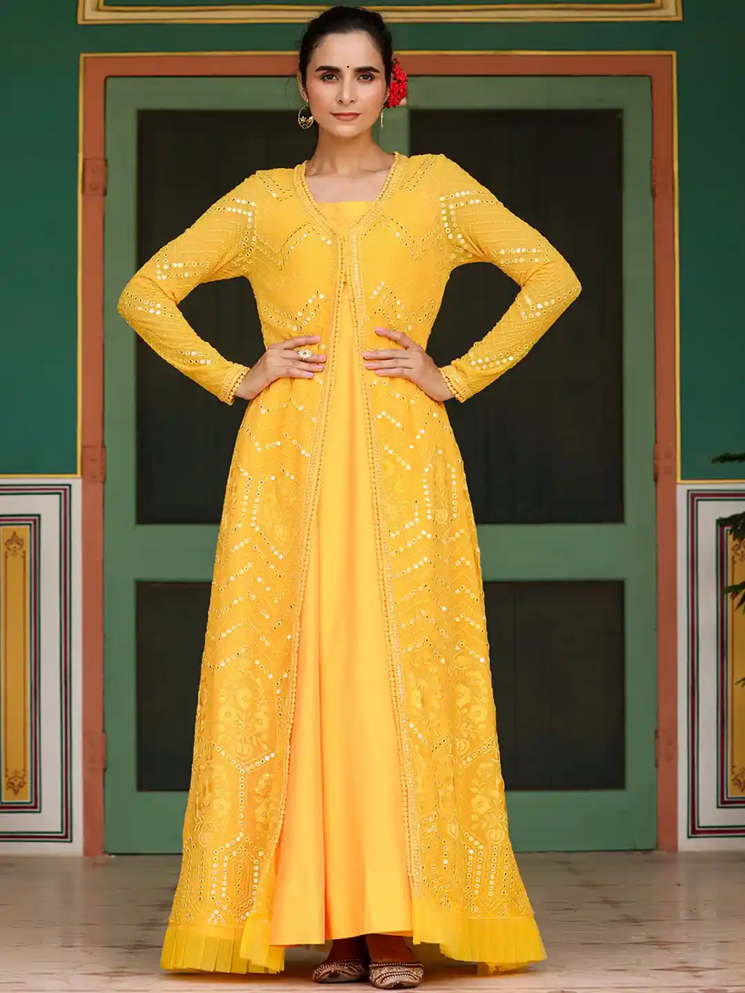 Mirror Work Jacket Dresses For Work MIRROR WORK OPEN JACKET SET