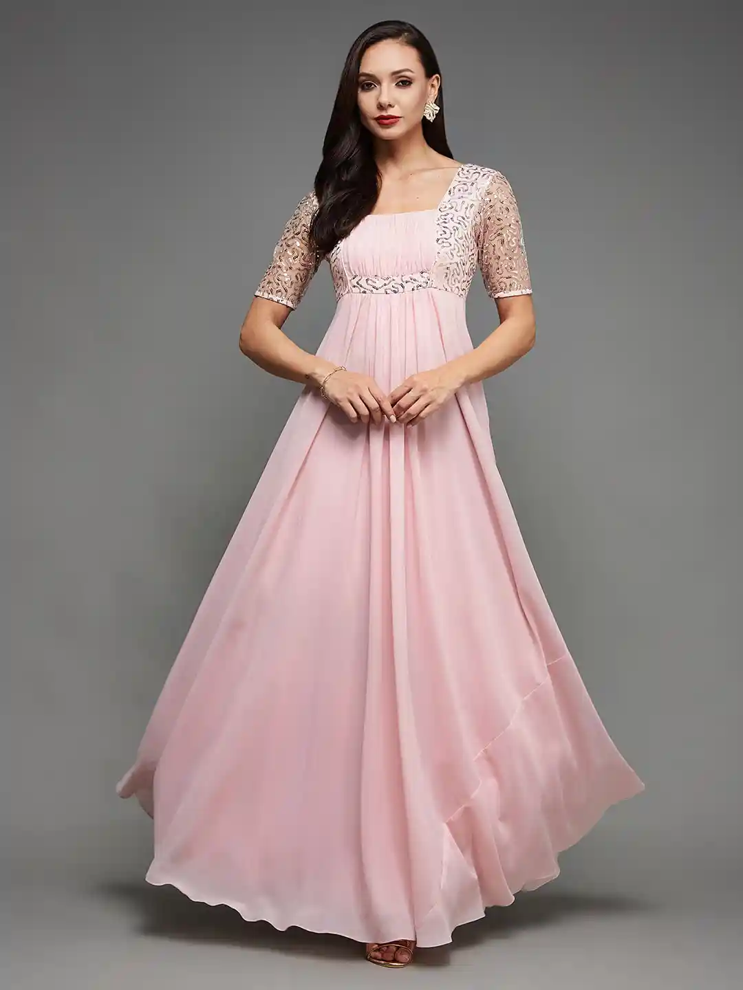 Buy Miss Chase Embellished Sequinned Georgette Maxi Dress