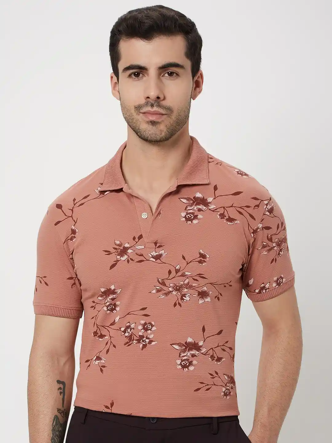 Buy Mufti Floral Printed Polo Collar Slim Fit T-Shirt Tshirts