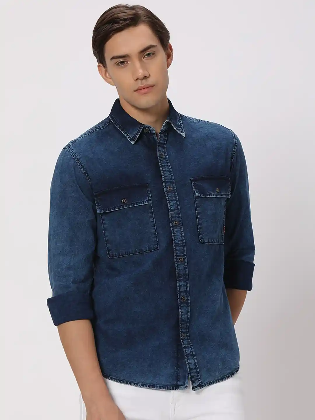 Buy Mufti Slim Fit Faded Denim Pure Cotton Casual Shirt Shirts