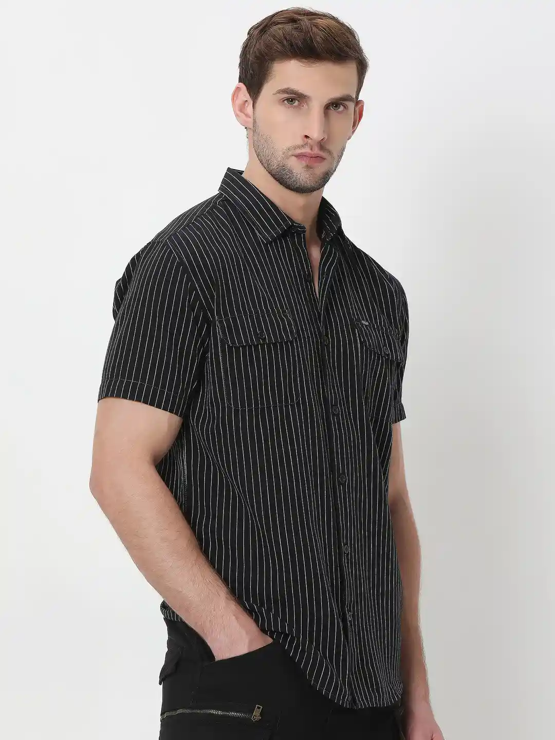 Buy Mufti Striped Striped Slim Fit Pure Cotton Casual Shirt