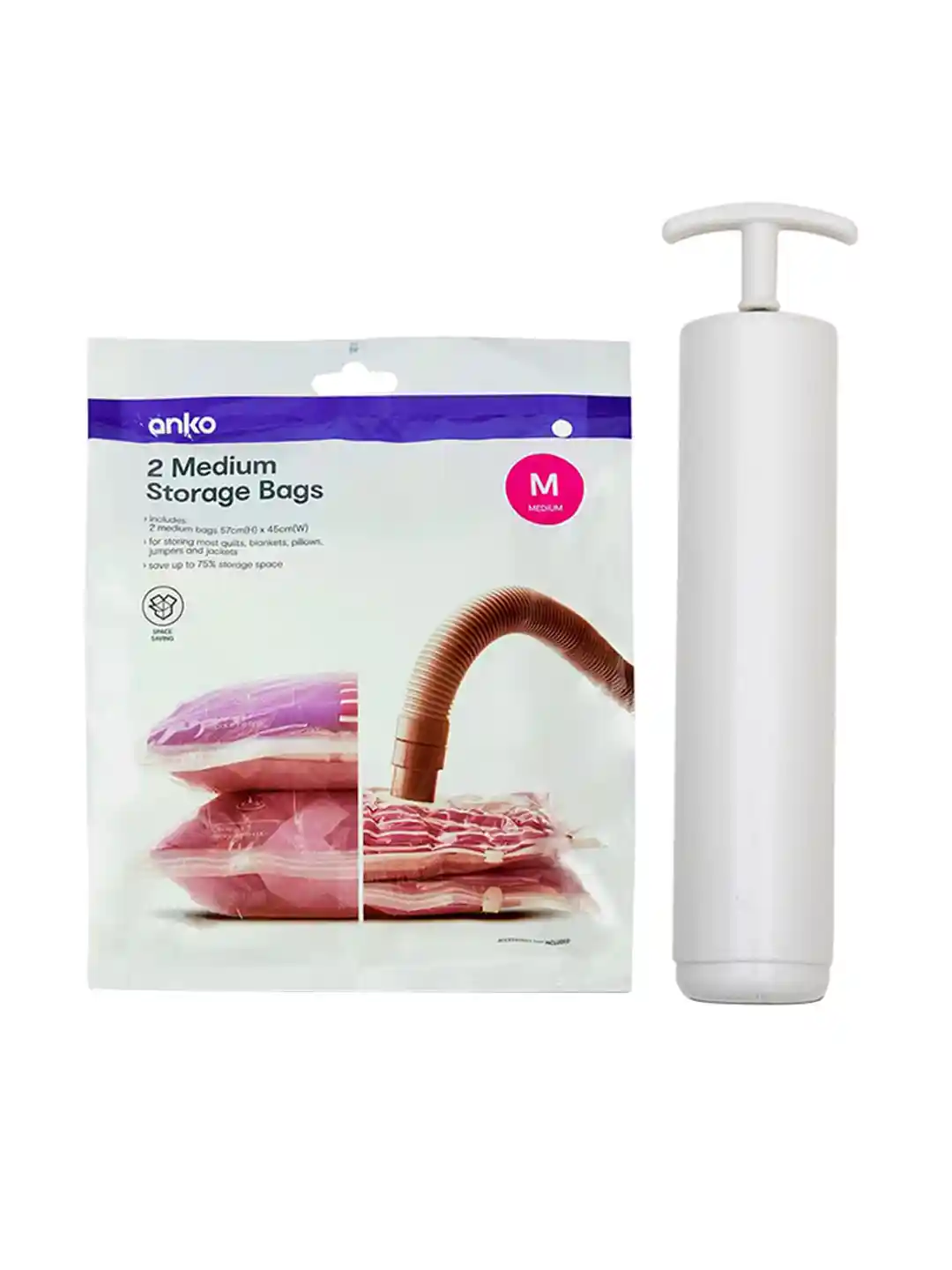 Buy Anko White 2-Pieces Space Saver Storage Bag With Pump - Main Image