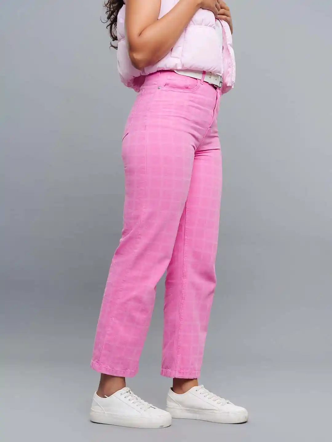 FREAKINS Women Pink Straight Fit High Rise Pure Cotton Jeans