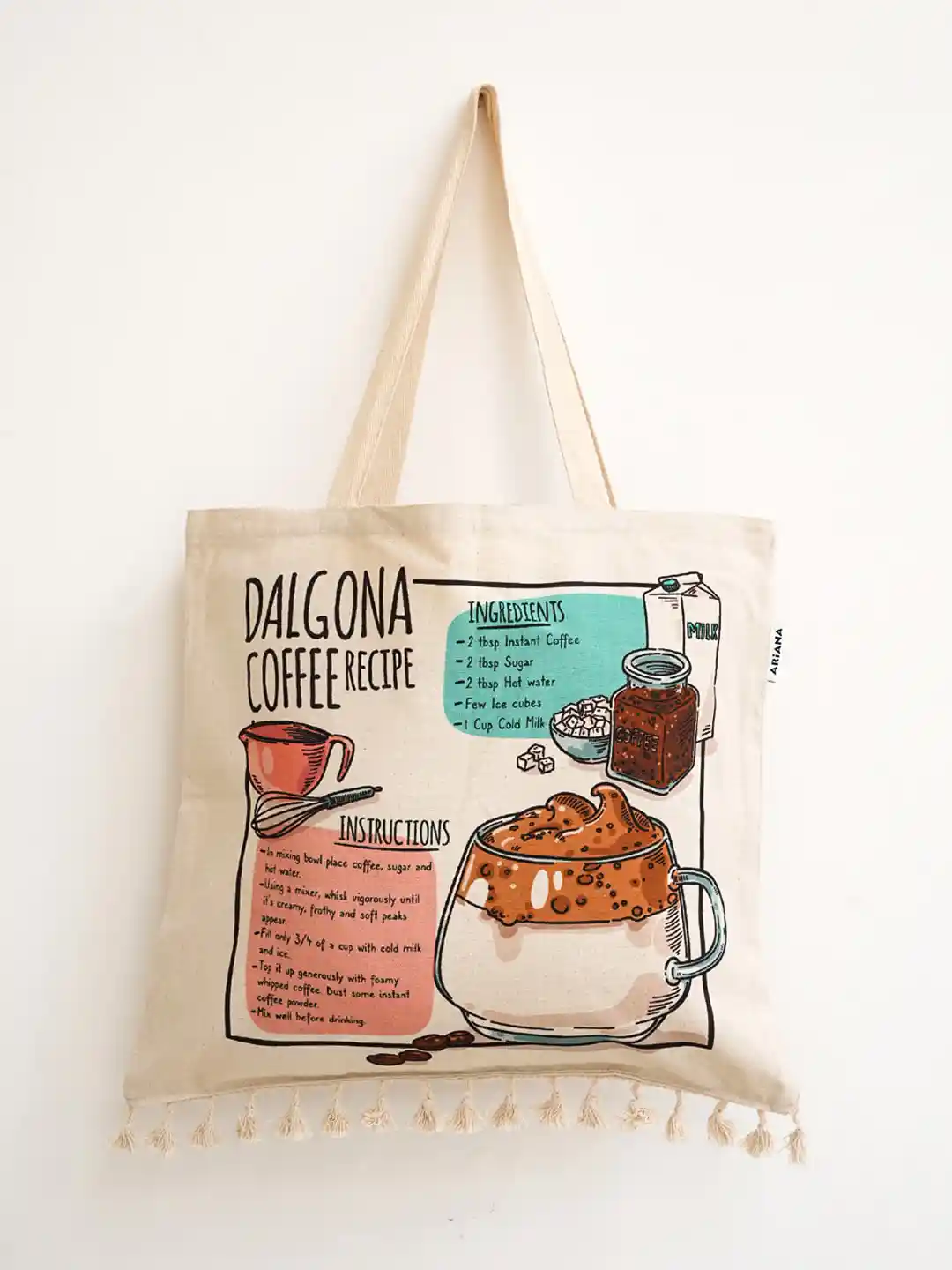 Buy Ariana Printed Shopper Canvas Tote Bag With Tasselled