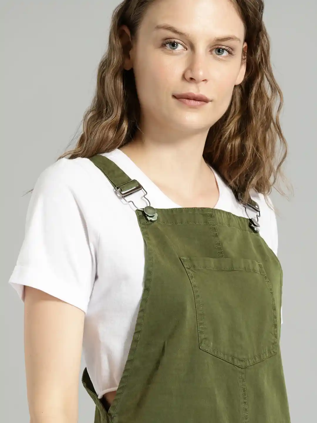 Buy Roadster Women Olive Green Solid Pinafore Dress Dresses for