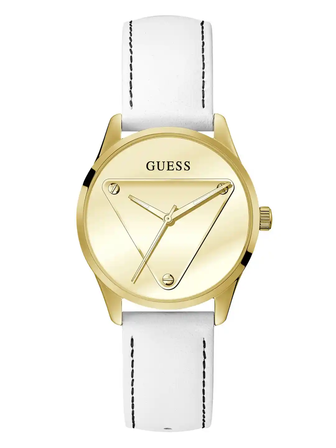 Buy GUESS Women Brass Dial White Leather Straps Analogue Watch