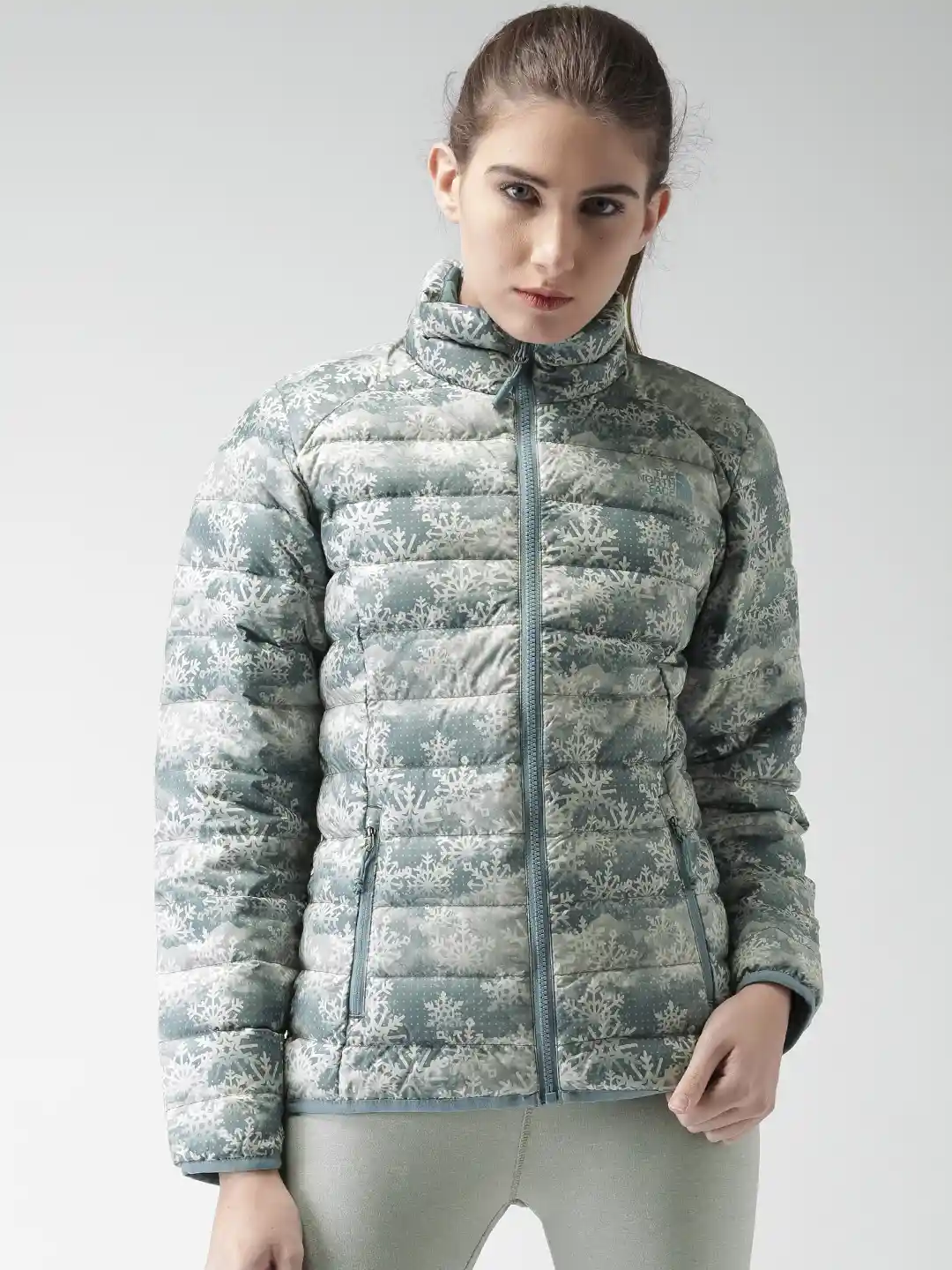 Buy The North Face Women Blue Grey Printed MANCHU Puffer
