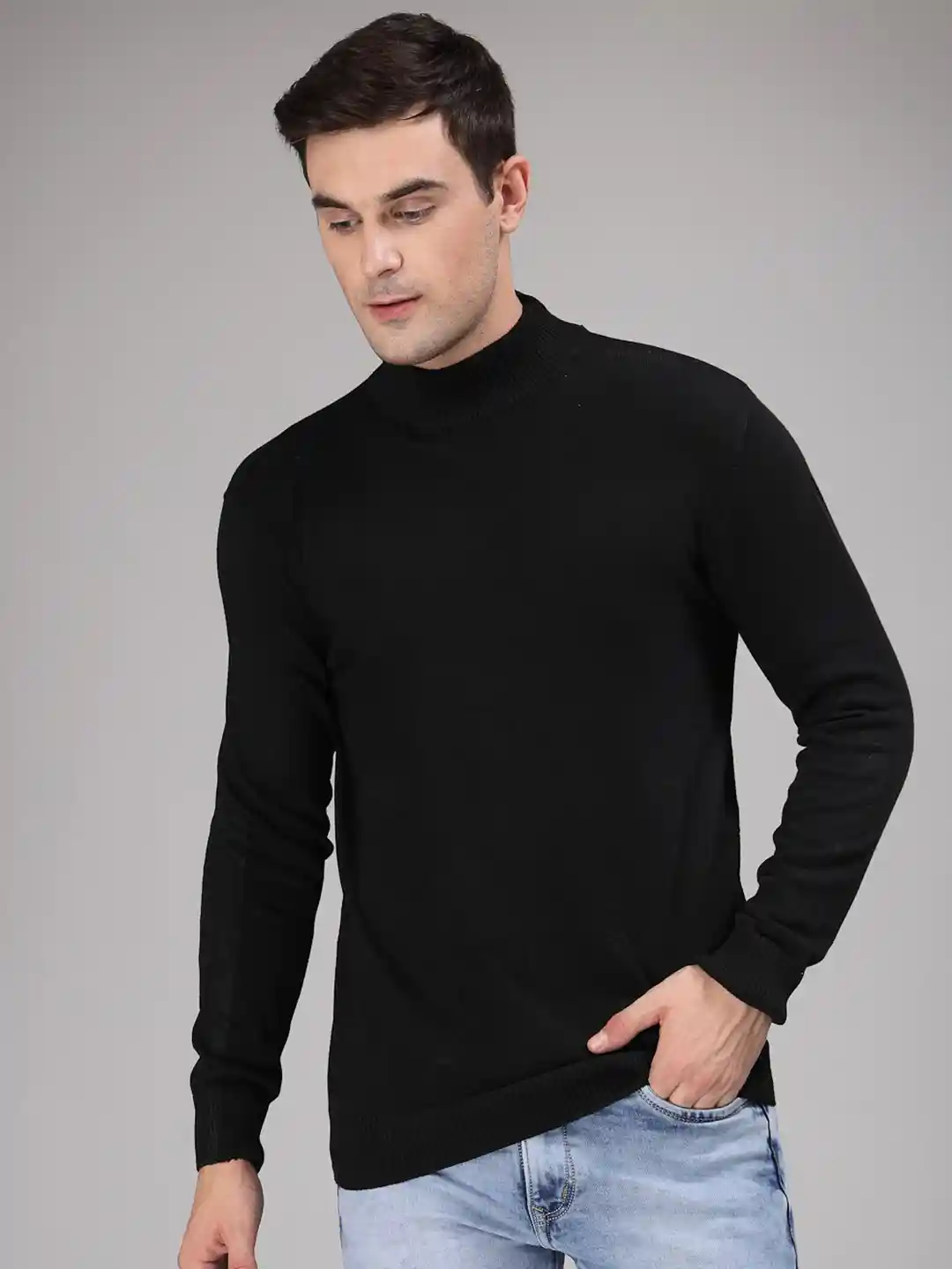 Buy Style Quotient Black Mock Neck Long Sleeve Pure Cotton