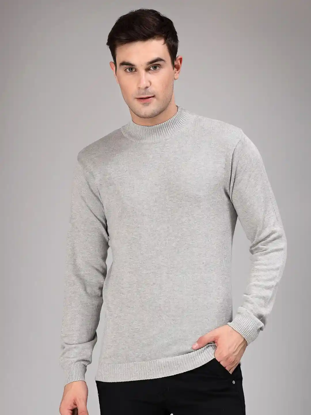 Buy Style Quotient Men Grey Solid Cotton Pullover Sweater