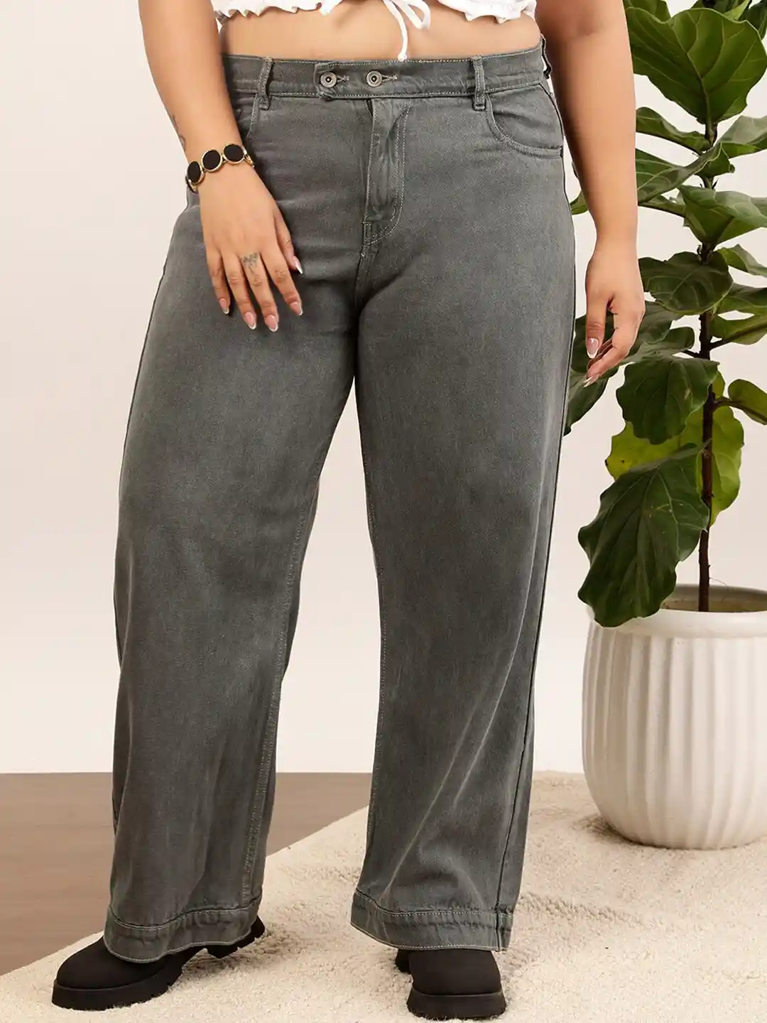 Buy CURVY STREET jean Women Clean Look Pure Cotton Wide Leg Jeans