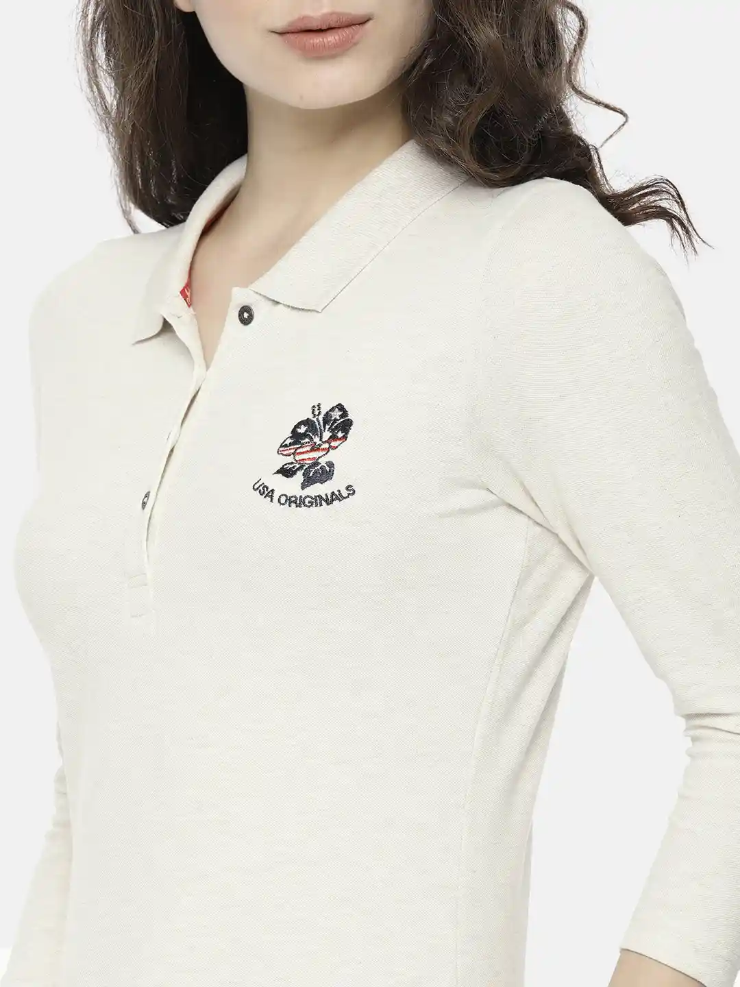 Buy Jockey Beige Solid Polo Collar T-shirt Tshirts for Women