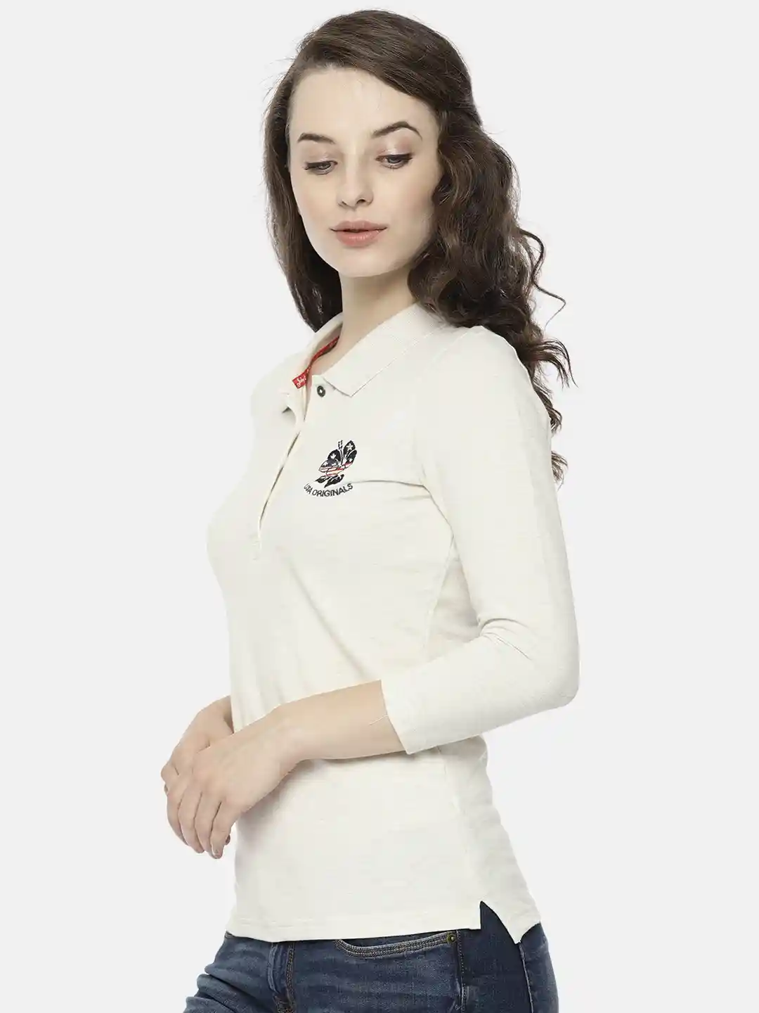 Buy Jockey Beige Solid Polo Collar T-shirt Tshirts for Women - Main Image